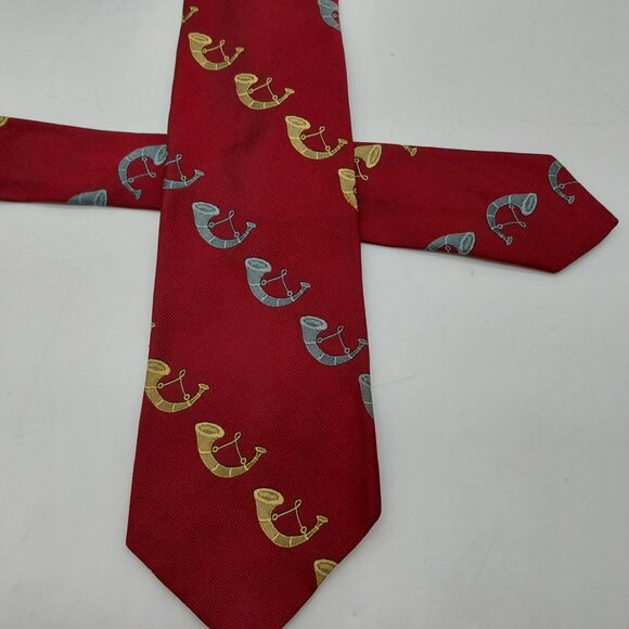 Resilio Necktie Red Gold Horn Pattern Fox Hunting Solk - Picture 9 of 9